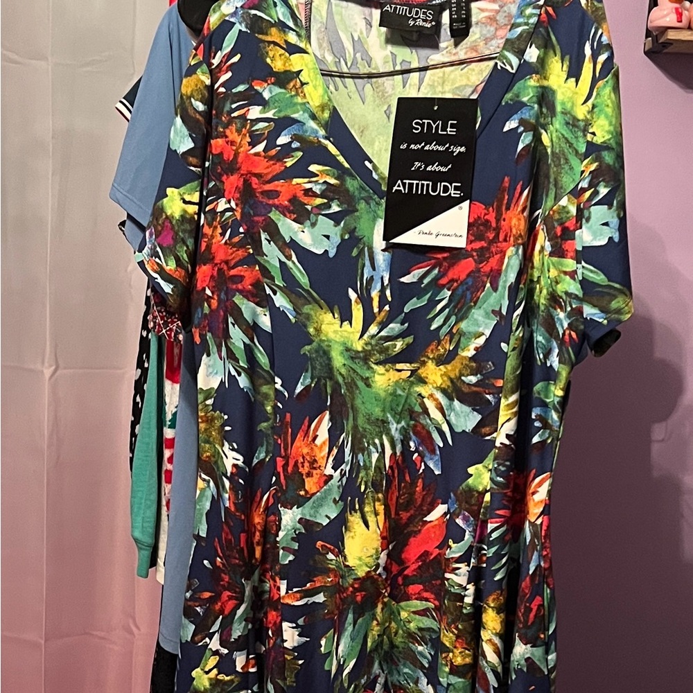 Attitudes by Renee Vibrant Floral V-Neck Blouse